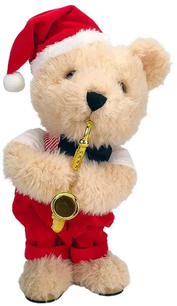 Ursuleț de pluș care dansează și cântă Raya Toys - De Crăciun, 41 cm, bej