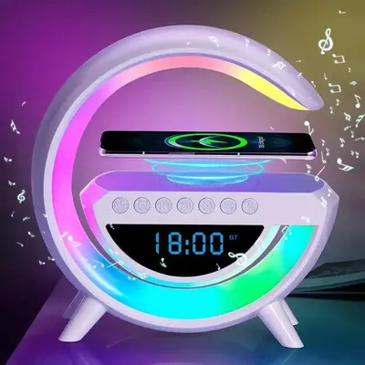 Boxa Portabila ENGROSS 4 in 1: Boxa Bluetooth, Radio, Lampa LED RGB, Ceas cu Alarma, Incarcare Wireless Telefon