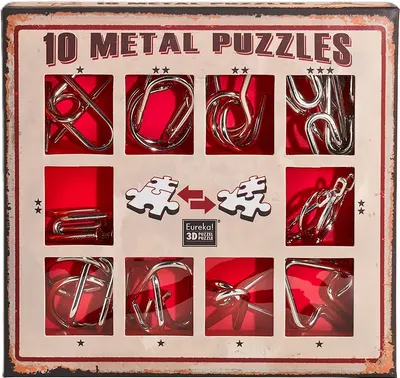 Set puzzle-uri de logica metalice Eureka - 10 Metal Puzzles Set, roşu