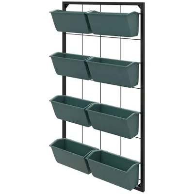 Outsunny Suport pentru Plante, 8 Ghivece Stivuibile, Rezistente la Intemperii, 52.5 x 14 x 90 cm, Gri + Negru | Aosom Romania