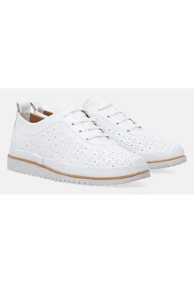 Pantofi sport din piele cu model perforat si sireturi
