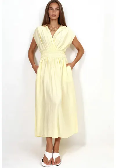 Rochie Midi - Casual - Galben Lamaie - 100% poliester
