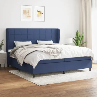 Gossi pat box spring cu saltea, albastru, 200x200 cm, textil