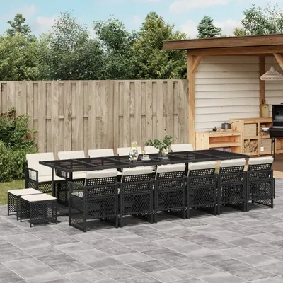 Gossi set mobilier de gradina cu perne, 17 piese, negru, poliratan