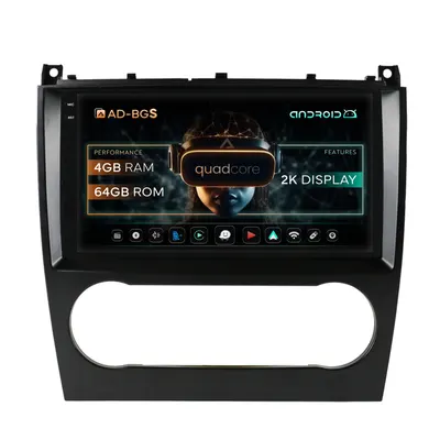 Navigatie 2K Mercedes Benz C-CLASS W203 (2004-2011), Android, S-Quadcore 4GB RAM + 64GB ROM, 9.5 Inch - AD-BGS90042K+AD-BGRKIT414