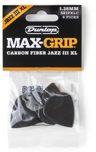 Pene pentru chitară Dunlop - Max-Grip Jazz III XL, Carbon Fiber, 1.38 mm, 6 buc.