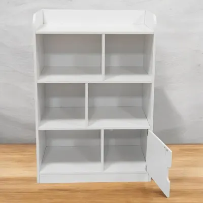 Dulap organizator din MDF Ginger Home Alb pentru jucarii si carti,cu 4 nivele,dulapior,colturi si margini rotunjite,protectie anti-inclinare,potrivita pentru copii pentru camera de zi, camera pentru copii,dormitor,coridor