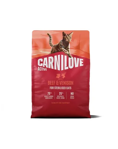 Hrană pisică sterilizată CARNILOVE Active Cat Beef and Venison Sterilised 2 kg vită și vânat