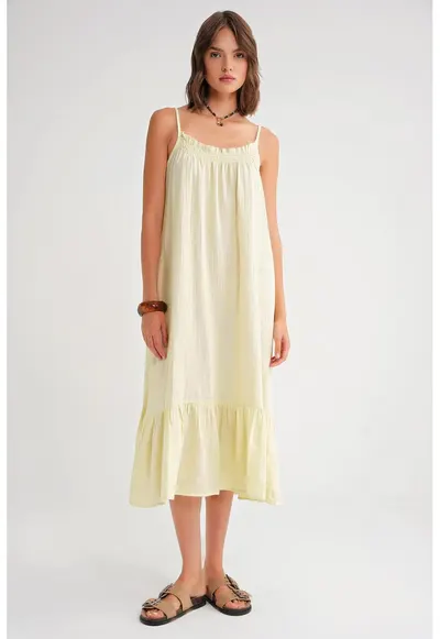 Rochie Midi HiCCUP - Galben - Textil - cu Detaliu Volane