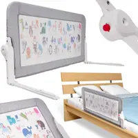 Bariera de protectie pentru pat copii, Ikonka, pliabila, cadrul metalic, dimensiune 90 x 48.5 cm, Cute Animals
