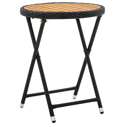 vidaXL Masă de ceai, negru, 60 cm, poliratan și lemn masiv de acacia