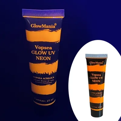 Vopsea glow UV neon, orange, recipient 25 ml, pentru body painting si proiecte artistice