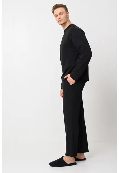 Pijama regular fit din bumbac - Negru