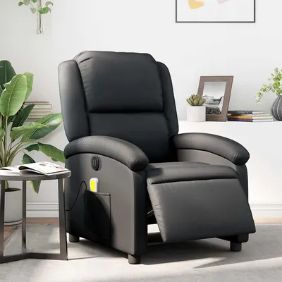 vidaXL Fotoliu de masaj rabatabil electric, negru, piele naturală