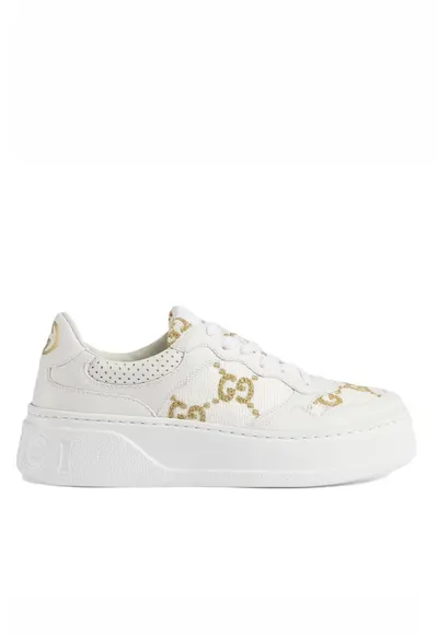 Women's GG Sneaker White Gold Leather - Alb/Bej