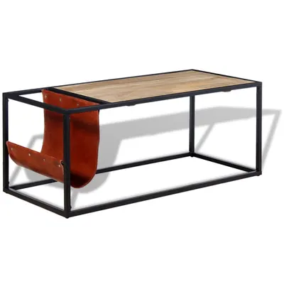 vidaXL Masuță cafea cu suport reviste din piele naturală, 110x50x45 cm