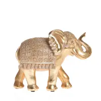 Statueta decorativa elefant auriu cu detalii orientale, 20 cm
