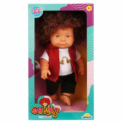 Papusa Curly, Dollz n More, Imbracata cu tricou cu casti, 35 cm