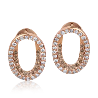 Cercei din aur roz cu diamante maro de 0.41ct si diamante transparente de 0.8ct
