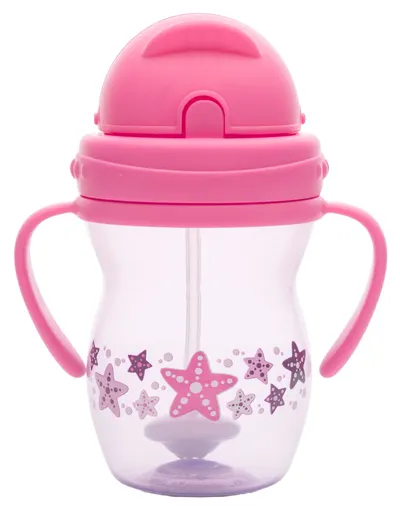 Cană cu mânere și pai Lorelli Baby Care - 275 ml, Pink/Purple