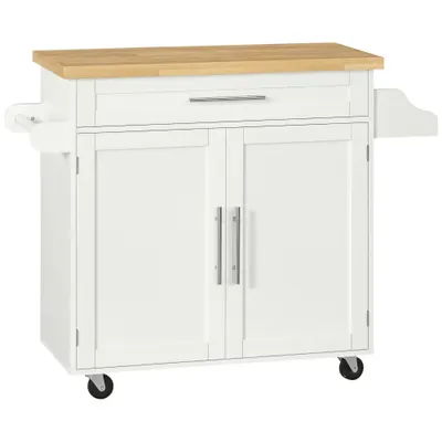 HOMCOM Cărucior de bucătărie Servie, Insulă de bucătărie, 1 Suport pentru condimente, 1 Suport pentru prosoape, 109 cm x 40 cm x 89 cm, Alb | Aosom Romania