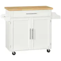 HOMCOM Cărucior de bucătărie Servie, Insulă de bucătărie, 1 Suport pentru condimente, 1 Suport pentru prosoape, 109 cm x 40 cm x 89 cm, Alb | Aosom Romania