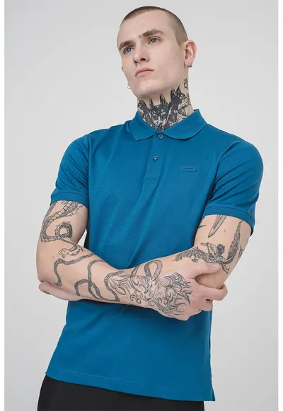 Tricou polo slim fit de bumbac organic - Albastru petrol