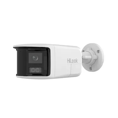 Camera supraveghere exterior IP panoramica cu iluminare duala Hikvision HiLook IPC-B480HAD-LUF/SL, 8 MP, 2 mm, IR/lumina alba 30 m, microfon si difuzor, slot card, PoE, lumina stroboscopica