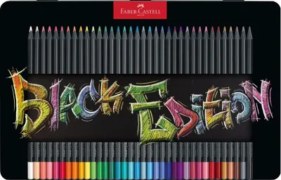 Creioane de culoare Faber-Castell Black Edition - 36 de culori, cutie metalica