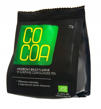 Nucă braziliană organică în ciocolată crudă, 70%, 70 g, Surovital