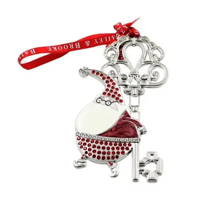 Decorațiune metalică Bailey & Brook, Moș Crăciun cu Cheia Magică a Crăciunului, cutie cadou elegantă