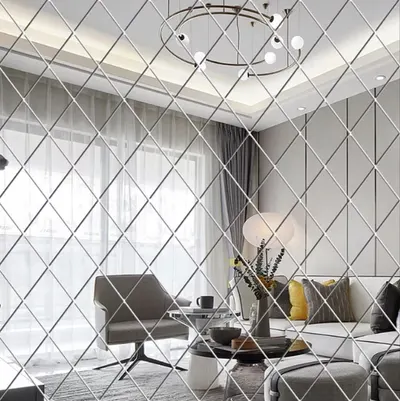 Set 58 Oglinzi Acrilice Autoadezive Luxer Model Romb dimensiune set 1 Metru partat 100 X 100 cm