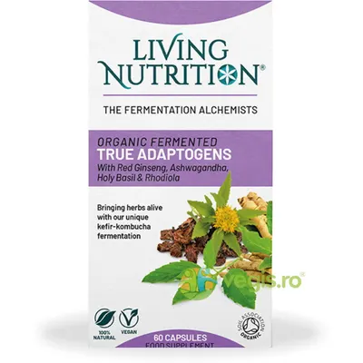 Fermented True Adaptogens 560mg cu Ginseng, Ashwagandha, Busuioc Sfant si Rhodiola 60cps
