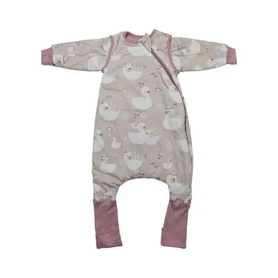 Sac de dormit cu picioruse si maneci detasabile, Bebe Stars, De iarna, Din bumbac certificat Oeko Tex Standard 100, Cu fermoar, 70 cm, 2.5 Tog, Swan
