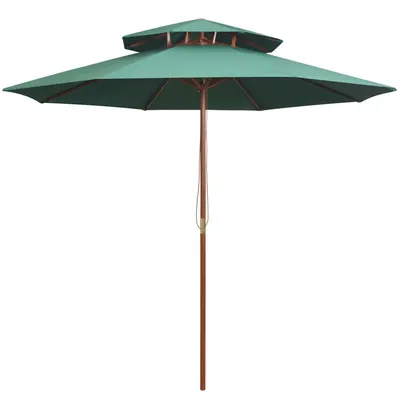 Gossi umbrela de soare dubla, 270x270 cm, stalp de lemn, verde