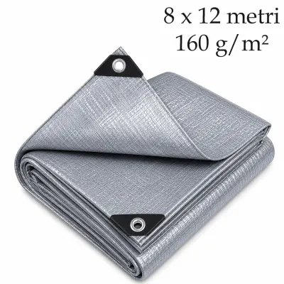 Prelata ranforsata super rezistenta, PE 160 g/mp, 8x12 m, ochiuri de fixare