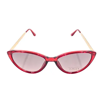 Ochelari de soare, damă, Tiara, roșu rubin, formă cat-eye accentuată, lentile roz fumuriu, protecție UV 400