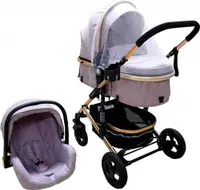 Carucior pentru copii Baby Care PRO 531 Gri 3 in 1, Cadru Aluminiu, Amortizoare, Roti din cauciuc plin, Landou, Scoica auto, Spatar reglabil 3 trepte, Plasa insecte