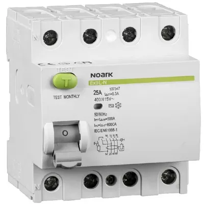 Intrerupator automat cu diferential Ex9NL-N RCBO 3P+N, 25A,6kA, tipA, curbaC, 300mA, Noark 111556