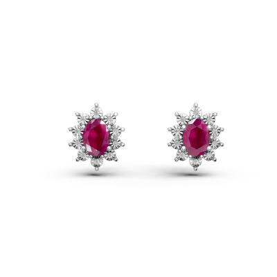 Cercei din aur alb cu rubine ovale de 1.96ct si diamante de 0.05ct