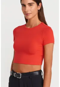 Tricou Crop Slim-Fit - portocaliu - elastic - 96% viscoza - pentru femei