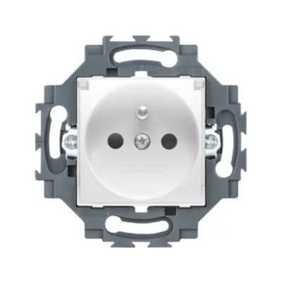 Priza Standard Francez 250v Ac - Screw Terminals - Front Tightening Terminals - With Lid - 2p+e 16a - White - Dahlia
