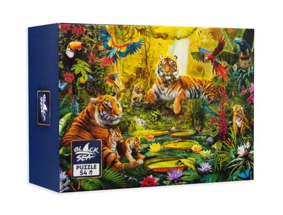 Mini puzzle Black Sea din 54 de piese - Familia de tigri