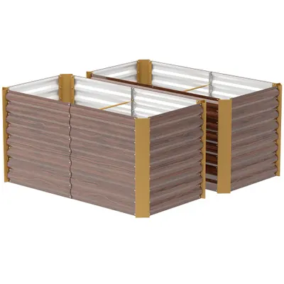 Outsunny Set paturi înălțate 2 buc., jardiniere, extra adânci, metal, 120 x 60 x 60 cm Maro | Aosom Romania