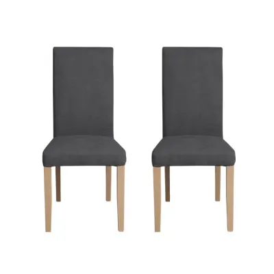Set 2 scaune living TEO, picioare lemn natur, stofa gri inchis, 46x60x98 cm