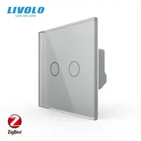Intrerupator dublu tactil, contact uscat, Protocol Zigbee, cu panou sticla, Generatia Noua Gri