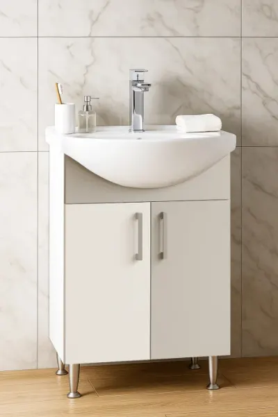 Set Baza si Lavoar seria 005, eco, montat, 50 cm, alb + taupe