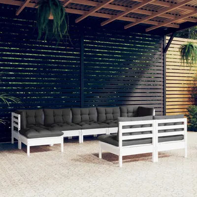 Gossi set mobilier de gradina cu perne, 9 piese, alb, lemn de pin