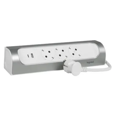 Prelungitor Sch 3x2p+t Unghi de Col T Usb A+c 1m 1.5mm2 Aluminiu Vopsit Alb