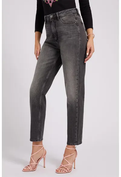 Blugi mom fit cu talie inalta si aspect decolorat - Gri antracit
